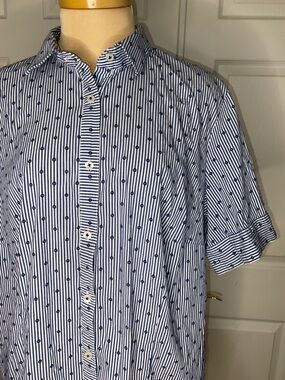 Gerry Weber White Short-Sleeve Button-Down with Navy Stripe and Polka Dots